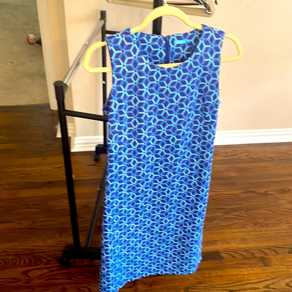 J.McLaughlin Sophia Catalina Cloth Blue Geometric Sheath Dress Sz. XS